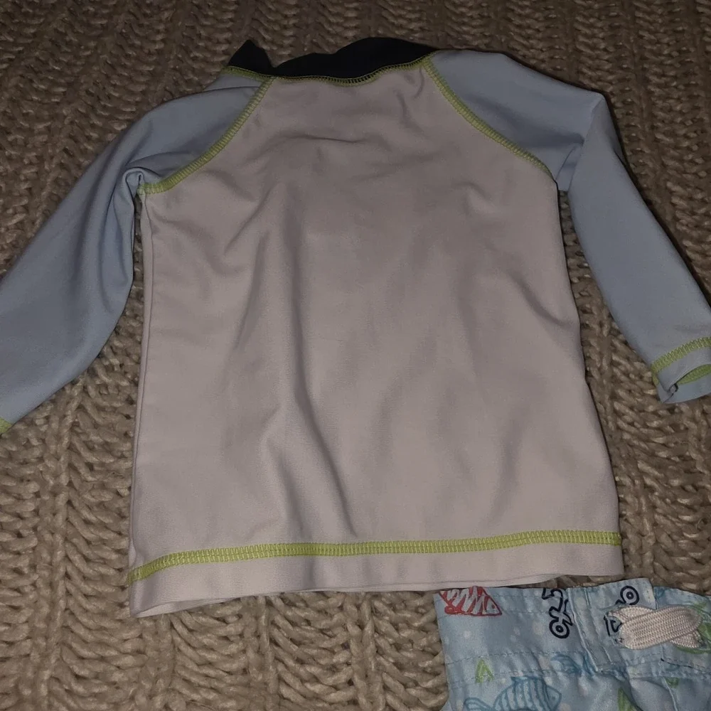 Little Boys Bathing Suit Set- Size 3-6mo Sun Shirt & Trunks Target Brand Beach